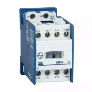 SWITCH GEARS' MNX 3-pole power contactor close-up, highlighting its robust construction and auxiliary contacts.